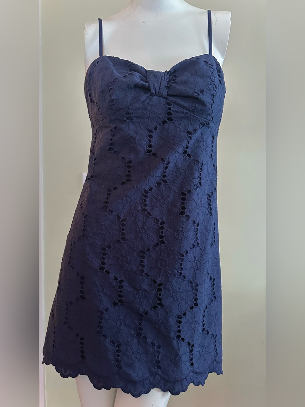 LILLY PULITZER Lounge Resort Wear Indigo Blue Cotton Eyelet Lined Mini Dress
